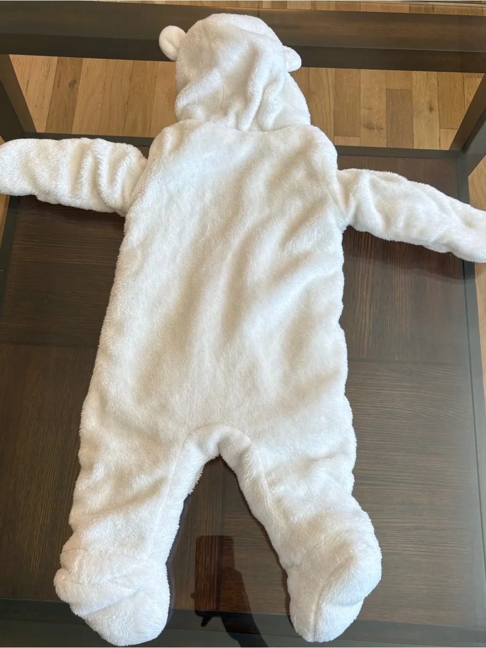 Wippette Kids Snowsuit Size 6/9 Month White Faux Fur With Feet And Hood Romper